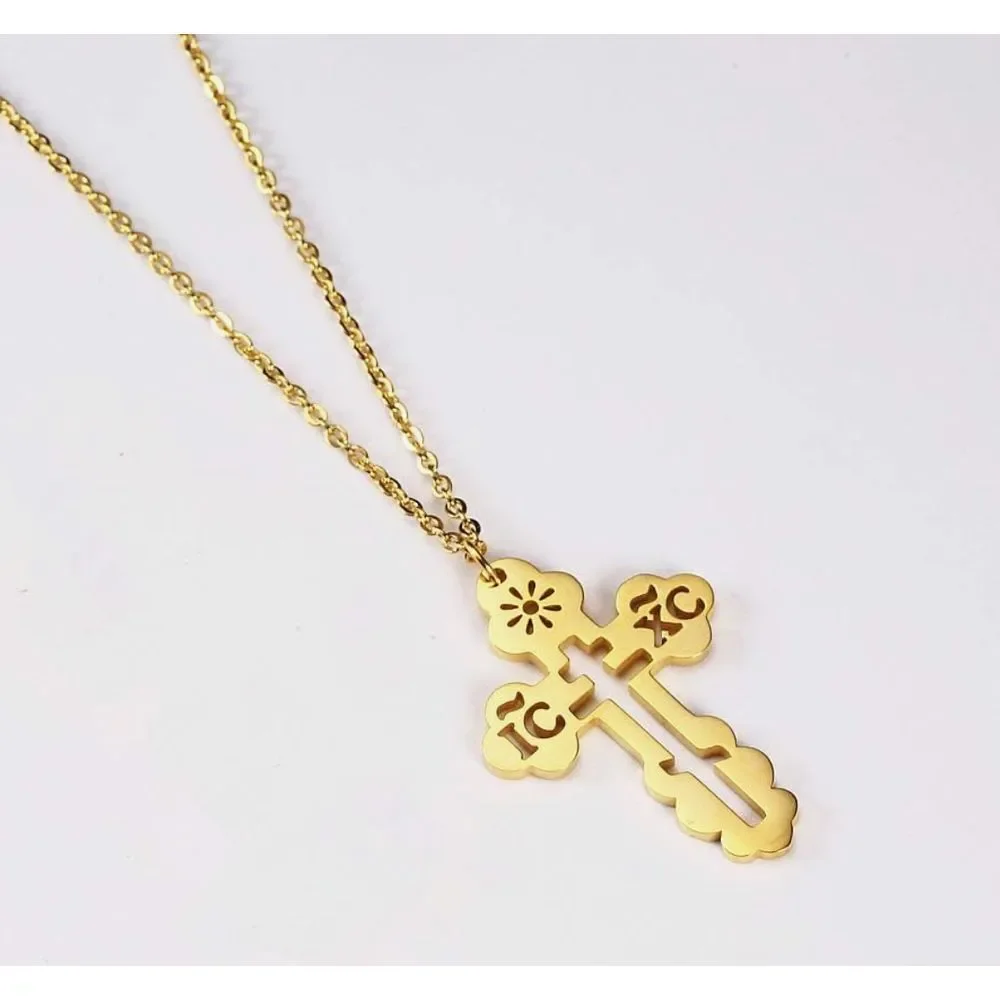 Orthodox Christian Cross Necklace Religious IC XC Pendant Gold Plated 316L 18-20